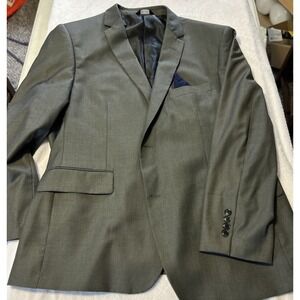Mens Angelo Rossi Gray Suit Jacket Size 48R with navy kerchief